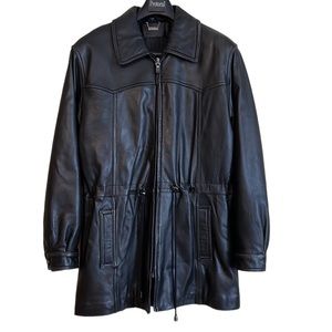 Danier mens‎ black leather jacket small zippered drawstring waist